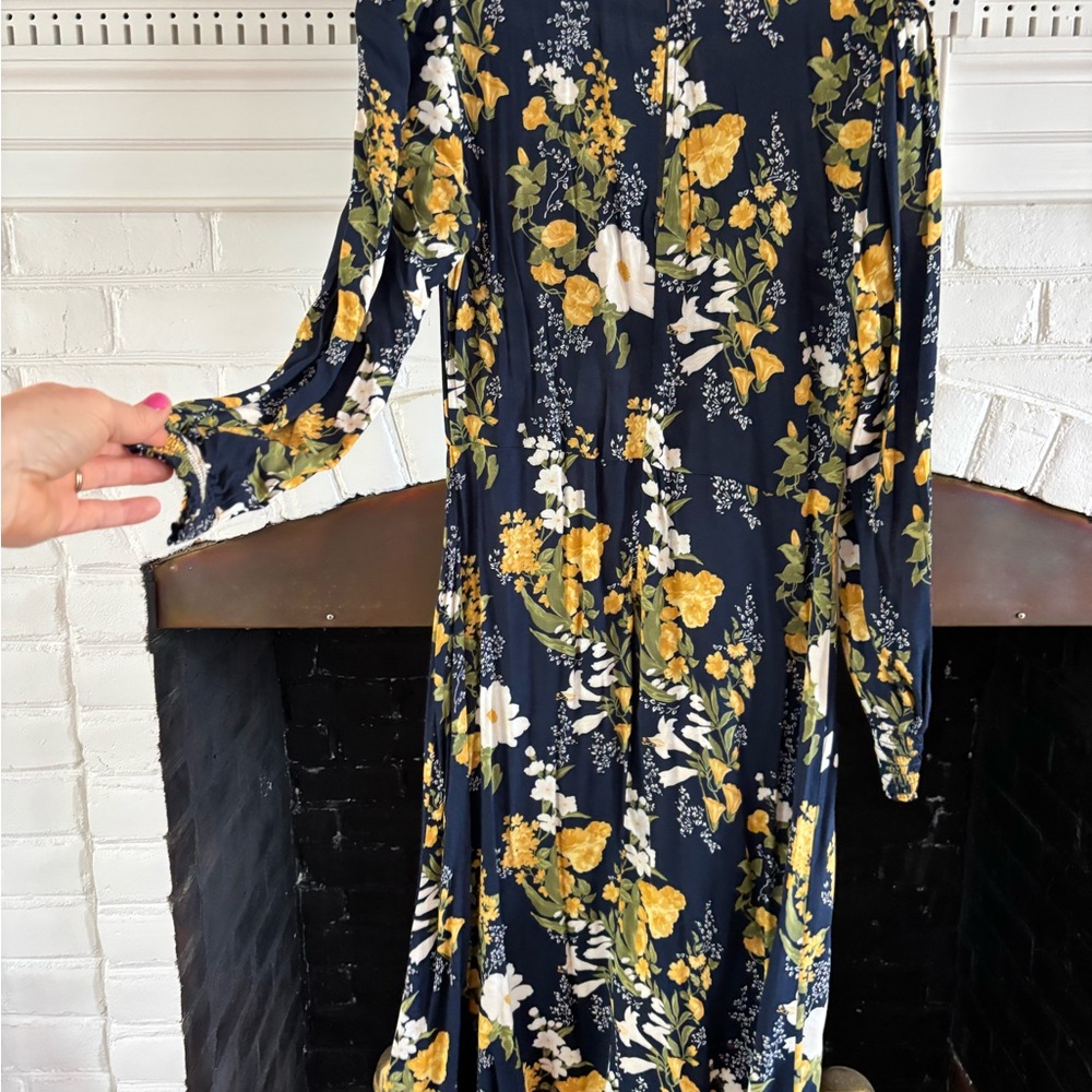 Reformation Floral Navy and Yellow Dress sz 12